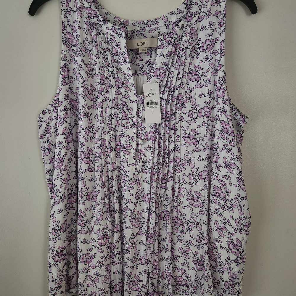 LOFT White and Purple Floral Blouse